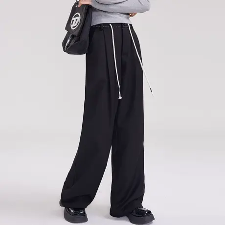 尔给裤子休闲百搭黑色西装裤女秋季2023新款高级感垂感宽松阔腿裤图片