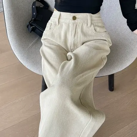 浅色窄版阔腿直筒牛仔裤女2024春秋季高腰显瘦直筒百搭垂感拖地裤商品大图