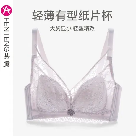芬腾内衣女夏薄款防下垂大胸显小胸收副乳文胸性感蕾丝无钢圈胸罩商品大图