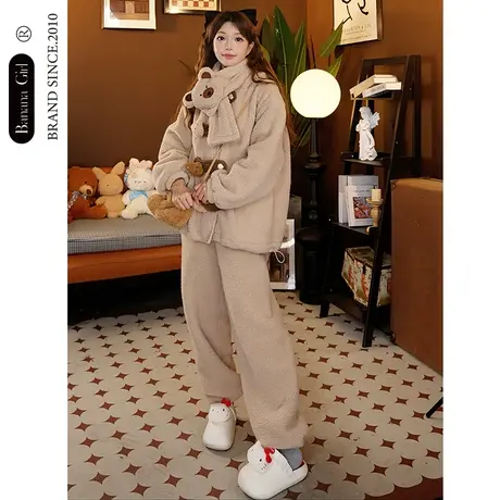 Bananagirl珊瑚绒睡衣女大码小熊睡衣冬季加厚保暖宽松家居服可外商品大图