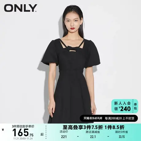 ONLY奥莱夏季蝴蝶结修身泡泡袖A字版短款连衣裙女图片