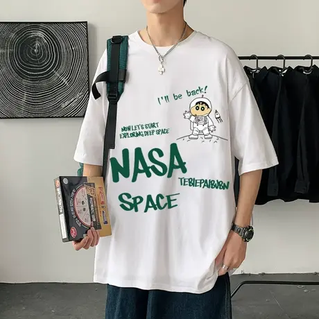 潮牌ins港风短袖t恤男夏季纯棉卡通宽松痞帅体恤蜡笔小新潮流半袖商品大图