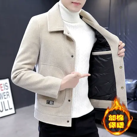 冬装加绒保暖外套男加厚水貂绒呢子夹克潮流帅气男士短款加棉毛呢商品大图