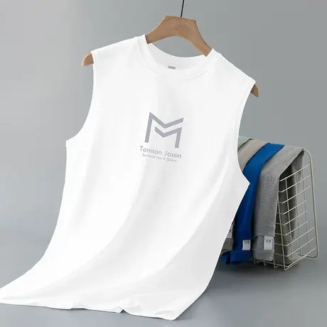 重磅背心男士夏季纯棉无袖t恤跨栏运动篮球健身白色宽肩坎肩汗衫商品大图