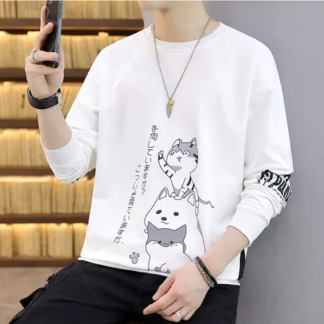 潮流卫衣圆领春秋装体恤打底衫内搭秋衣服2023秋季新款长袖男t恤商品大图