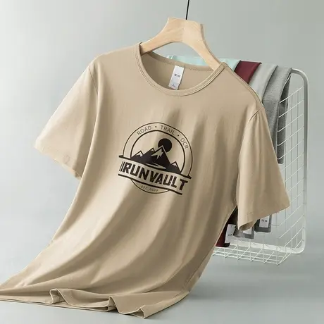 莫代尔冰丝短袖t恤男装2024新款夏季速干凉感半袖上衣服圆领体恤商品大图