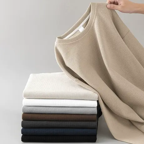 华夫格卫衣男摇粒绒套头春秋宽松秋冬款加厚加绒保暖无帽长袖t恤商品大图