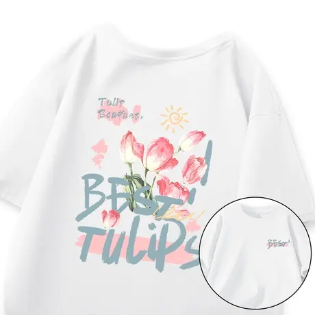 白色t恤短袖女2023新款夏季纯棉半袖小众设计感宽松圆领上衣体恤商品大图