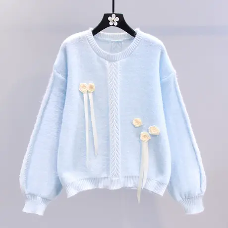 温柔风立体小花毛衣女秋冬2023新款日系宽松设计感洋气针织衫上衣图片