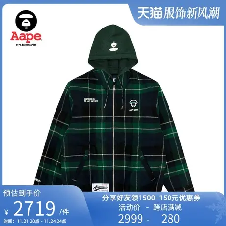 Aape旗舰店男装春秋格纹字母刺绣连帽宽松美式夹克外套7628XXL商品大图