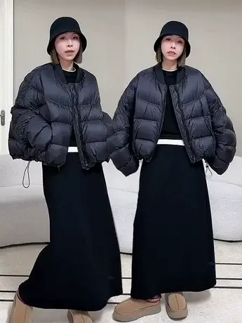 欧货立领白鸭绒短款羽绒服女冬季2023小个子宽松保暖面包服外套潮商品大图