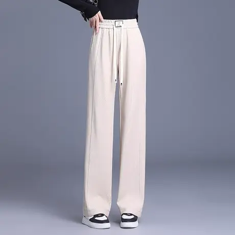 松紧腰阔腿裤女秋季2023新款高腰休闲裤韩版显瘦直筒裤百搭长裤子商品大图
