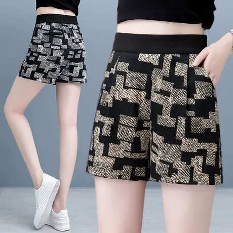 格子阔腿短裤女高腰秋季2024年新款时尚宽松a字百搭显瘦时尚热裤商品大图