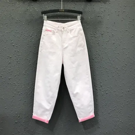 高腰小脚萝卜裤女夏季新款欧货休闲撞色宽松显瘦薄款牛仔哈伦裤潮商品大图