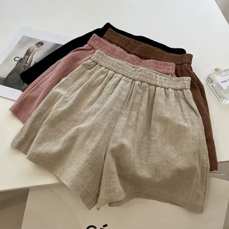 百搭基础款棉麻高腰阔腿短裤女宽松显瘦2023夏季新款学生热裤薄款图片