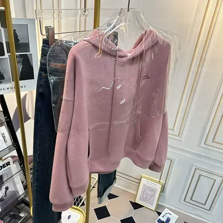 连帽卫衣女春秋2023新款爆款时尚洋气套头宽松短款薄款带帽衫春装商品大图