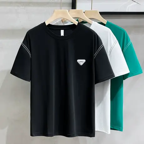 落肩款t恤男潮牌ins港风日系宽松痞帅五分半袖男士短袖2023新款商品大图