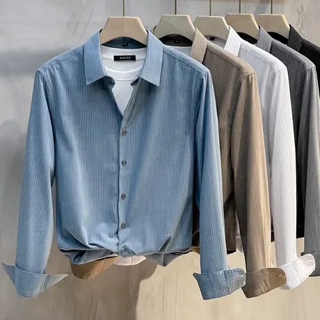 条纹衬衫男长袖2025春秋新款抗皱免烫秋冬休闲衬衣商务高级感寸衫图片