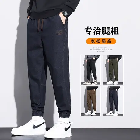 春季男士美式高街潮牌工装春秋款加肥加大码胖子修身束脚休闲裤子商品大图