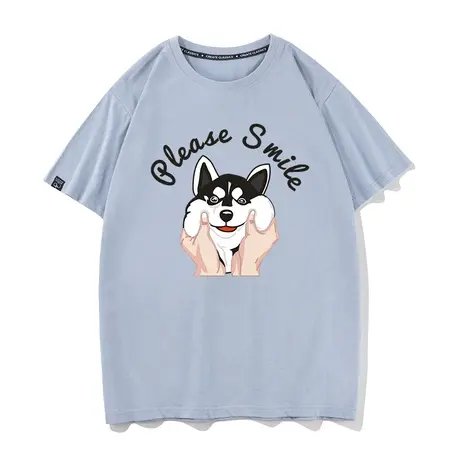 秀洛卡通狗狗哈士奇表情包衣服夏季单身狗恶搞二哈情侣装短袖t恤图片