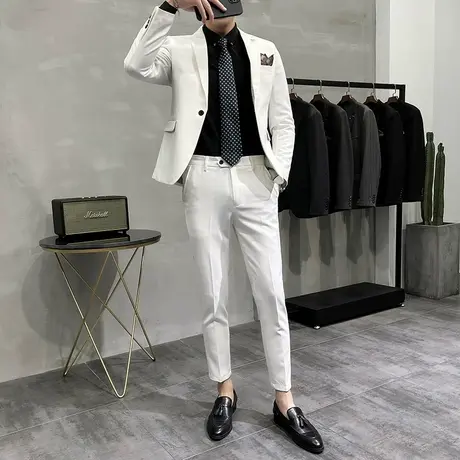炸街西装男高档礼服套装休闲韩版修身轻奢外套痞帅司仪西服两件潮商品大图