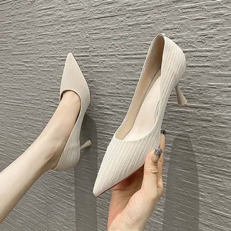 尖头职业礼仪单鞋女2024年春季新款性感气质浅口不累脚细跟高跟鞋商品大图