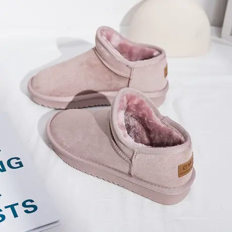 雪地靴女2023冬季新款一脚蹬短筒加绒加厚保暖棉鞋懒人平底短靴子图片