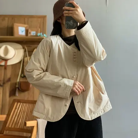 dza 复古短款纯色净版棉服上衣冬外穿宽松棉衣外套女休闲宽松棉袄图片