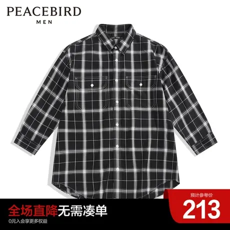 太平鸟男装奥莱夏季新款中袖格纹休闲衬衫男士青年宽松潮流衬衣图片