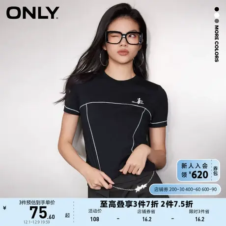 ONLY奥莱2023夏季新款时尚休闲保龄球印花圆领短袖T恤商品大图
