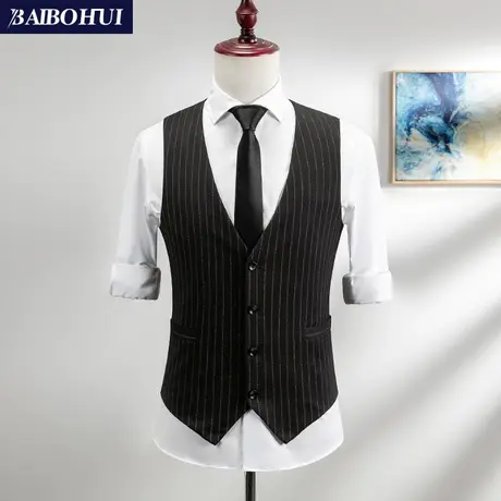 黑色条纹西装马甲男士修身韩版潮流商务时尚小西服马夹男坎肩背心商品大图