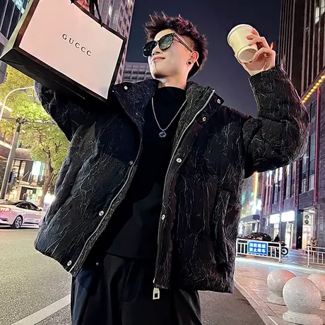美式肌理纹设计感棉衣男冬季新款个性加厚时尚宽松立领潮牌棉服商品大图