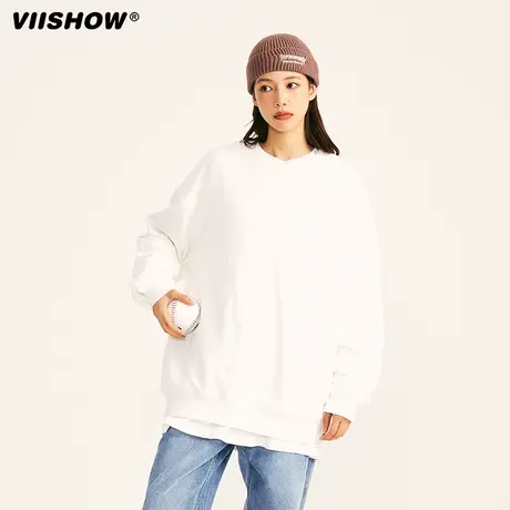 VIISHOW圆领卫衣男士春秋季宽松套头衫潮牌长袖上衣休闲打底衫商品大图