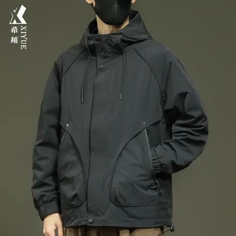 希越三防户外男2024春季宽松大码工装连帽夹克山系风衣高级感外套商品大图