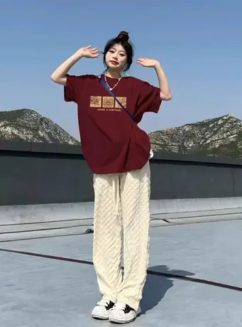 2024新款国风短袖女复古设计感小众纯棉上衣ins夏季大码情侣装T恤商品大图