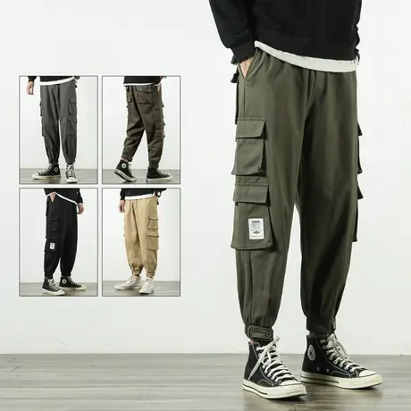 男裤子休闲裤男夏季薄款户外多口袋工装裤男宽松直筒九分裤长裤潮商品大图