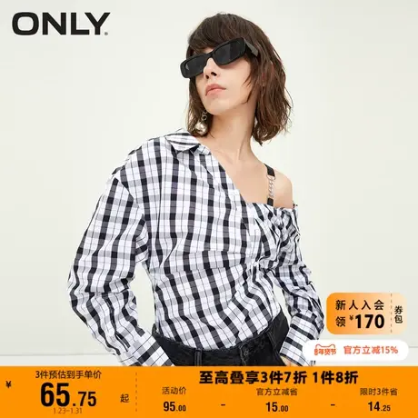 【上新】ONLY奥莱夏季时尚潮流格纹压褶短款长袖雪纺衫女商品大图
