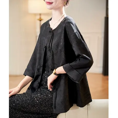 宝诗黎新中式提花真丝短外套2024春季气质盘扣高级感桑蚕丝女装商品大图