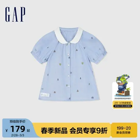 Gap女幼童2024春季新款娃娃领泡泡袖衬衫儿童装纯棉上衣890350商品大图