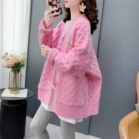 慵懒风加厚牛角扣毛衣外套女春季2024新款宽松洋气设计感开衫上衣商品大图