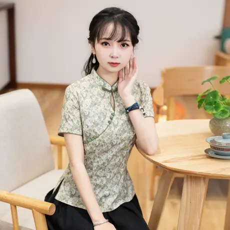 筠雅改良唐装上衣女夏季新款年轻复古时尚中式盘扣居士服22J269商品大图