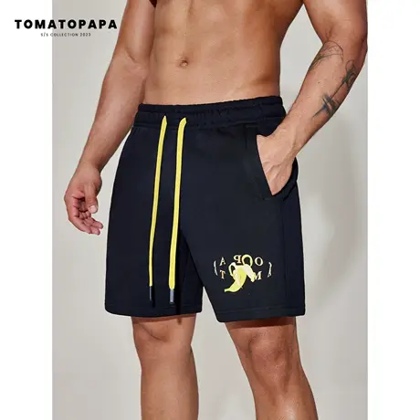 TOMATOPAPA短裤抽绳弹力腰水果香蕉撞色简约潮流透气毛圈棉运动裤商品大图