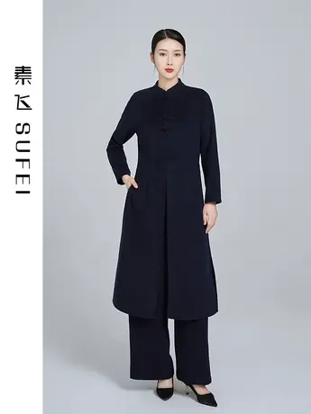 素飞中式女装旗袍上衣唐装2023年新款春季呢子外套盘扣禅茶服套装商品大图
