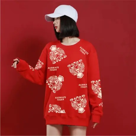 Ohlyah新年衣服女属虎年本命年红色老虎头卫衣2022新款女情侣外套商品大图