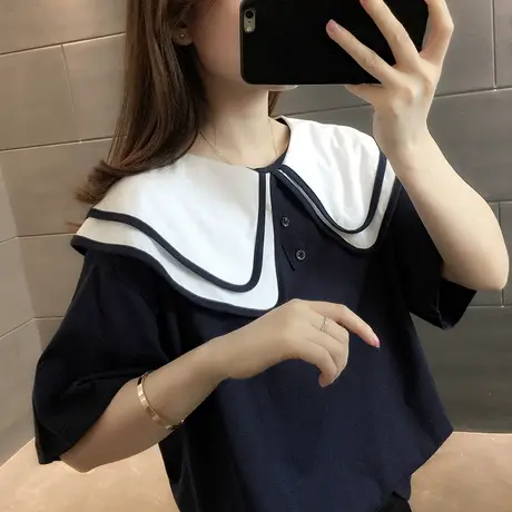 纯棉短袖T恤女装宽松2023年新款秋季洋气中长款设计感打底衫爆款商品大图