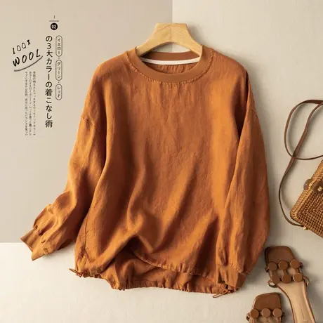 享永子亚麻上衣女宽松显瘦文艺复古棉麻小衫百搭休闲2023春夏新款图片