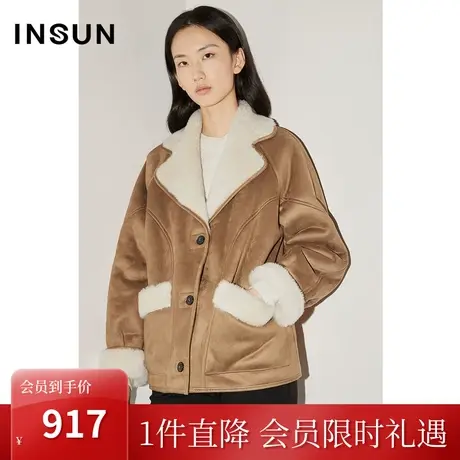 恩裳COVER冬季2022时尚撞色设计保暖休闲舒适绒感羊毛短外套商品大图