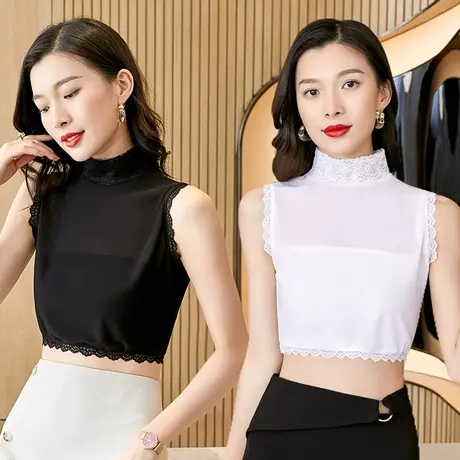 新款假领子女花边蕾丝弹力网纱短款半高领百搭打底配毛衣卫衣领子图片