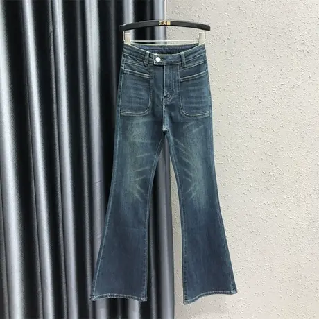 2023秋冬新款高腰弹力修身显瘦微喇牛仔裤女减龄怀旧拖地喇叭裤子商品大图