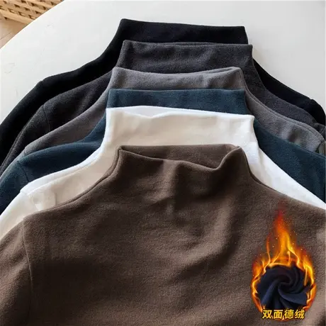 秋冬半高领白色打底衫女德绒2023秋冬新款内搭显瘦长袖t恤女上衣商品大图